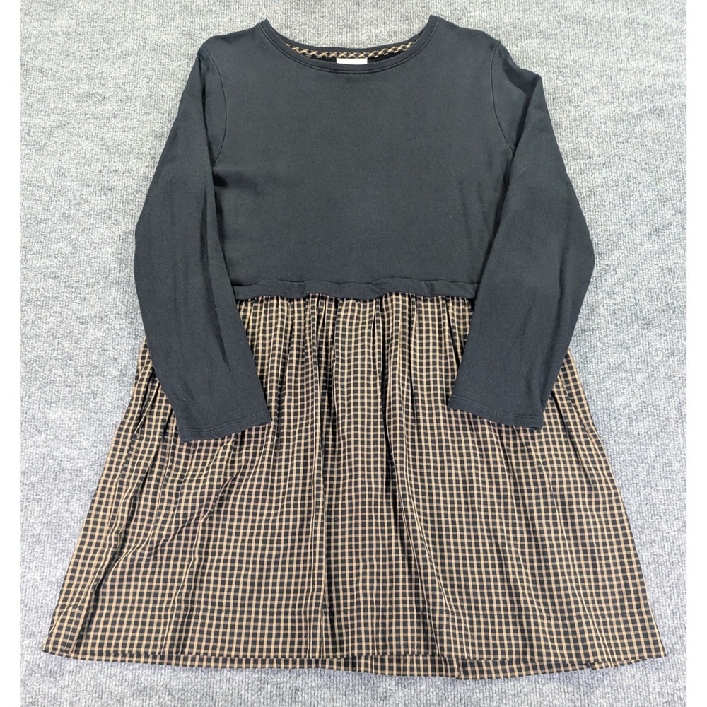 J. Jill Mixed Media Gingham Dress Black Brown Knit Rayon XL Petite Long Sleeve